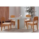 Ver imagem 1 de Conjunto: Mesa Sala Jantar Pietá C/ Tampo Madeirado C/ Vidro Canto Curvo 120x80cm e 4 Cadeiras