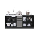 Ver imagem 3 de Kit 2 Balcões Modulados Gabinete Pia e Cooktop 200cm sem Tampo Mônaco Cinza Chumbo/Titânio