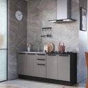 Ver imagem 1 de Kit 2 Balcões Modulados Gabinete Pia e Cooktop 200cm sem Tampo Mônaco Cinza Chumbo/Titânio
