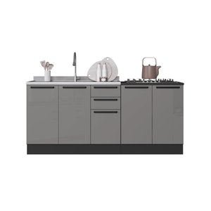 Kit 2 Balcões Modulados Gabinete Pia 120cm e Cooktop 80cm Mônaco com Rodapé sem Tampo Chumbo/tit