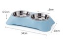 Ver imagem 2 de Comedouro, Alimentador Pet Duplo para Cachorro Gato 2 Pratos de Inox e Base Plástica Resistente Azul