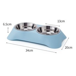 Comedouro, Alimentador Pet Duplo Para Cachorro Gato 2 Pratos de Inox e Base Plástica Resistente AZUL - 2