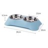 Comedouro, Alimentador Pet Duplo Para Cachorro Gato 2 Pratos de Inox e Base Plástica Resistente AZUL - 2