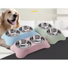 Comedouro, Alimentador Pet Duplo Para Cachorro Gato 2 Pratos de Inox e Base Plástica Resistente AZUL - 3