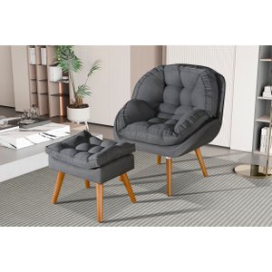 Conjunto Poltrona Linho Luxuosa + Puff Sênior Almofadada:grafite Linho