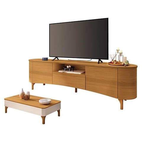 Rack Bancada Elara Cinamomo com Mesa de Centro Liz Off White Cinamomo - Hb Móveis