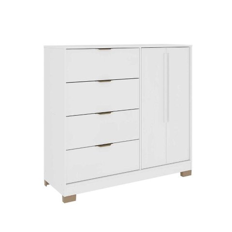 Cômoda Quarto Alta 125cm X 118,5cm com 2 Portas e 4 Gavetas Cor:branco