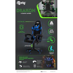 Cadeira Gamer Ergonômica Drakon, Elg, Ch31bk, Inclinação até 135º e 140kg, Espuma D40, Preto e Azul - 6