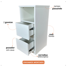 Mesa de Cabeceira Estreito 2 Gavetas Nicho para Quarto Pequeno - 2