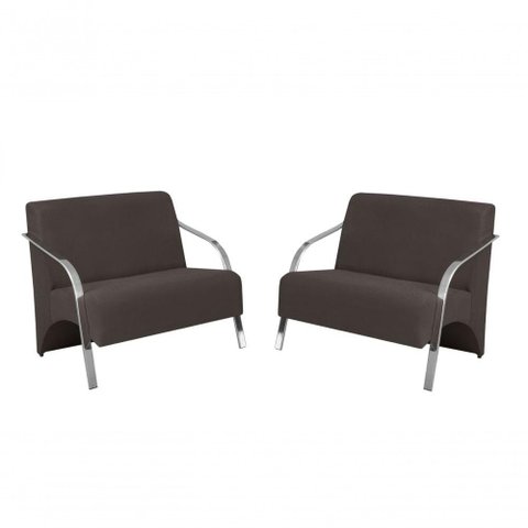 Kit 2 Poltronas 2 Lugares Braço Alumínio Suede Marrom