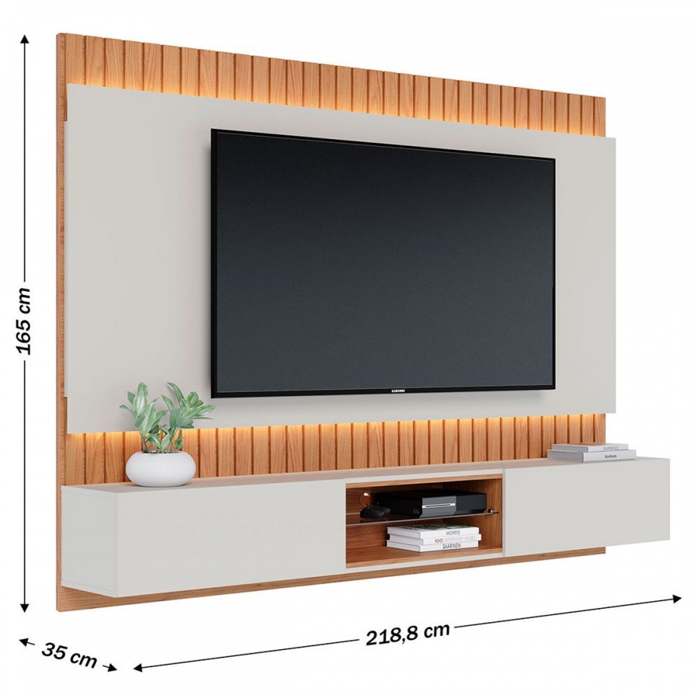 Estante para TV Até 75 Polegadas Búzios 2 Portas 1 Prateleira Off White Matte/Freijó - Colibri - 4