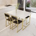 Ver imagem 1 de Conjunto Mesa de Jantar Retangular Branca 4 Cadeiras Estofado Riviera Industrial Dourado Don Castro