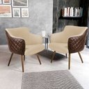 Ver imagem 2 de Kit 2 Poltronas Decorativas Jade Pés Palito Corano Rústico Marrom/Linho Bege - Casaepoltrona