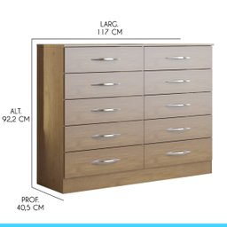 Cômoda Grande para Quarto Casal com 10 Gavetas 117x92 Cm MDP Carvalho 3017 MENU - 3