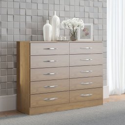 Cômoda Grande para Quarto Casal com 10 Gavetas 117x92 Cm MDP Carvalho 3017 MENU - 1