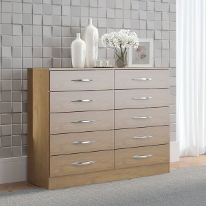 Cômoda Grande para Quarto Casal com 10 Gavetas 117x92 Cm MDP Carvalho 3017 MENU