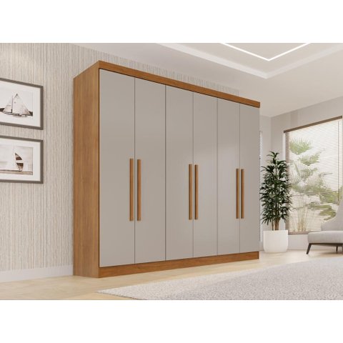 Guarda-Roupa Casal com 6 Portas e 2 Gavetas 180cm Multimóveis Cinamomo/Off White