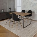 Ver imagem 1 de Mesa Industrial Base De Ferro Preto Tampo 137X90 Amêndoa 4 Cadeiras Madeira Assento Preto Preto