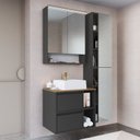 Ver imagem 1 de Conjunto Gabinete Banheiro Modulado 96cm com 4 Peças Iluminação LED e Cuba Preto/Mel/Grafite