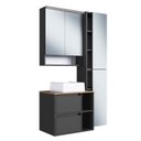 Ver imagem 2 de Conjunto Gabinete Banheiro Modulado 96cm com 4 Peças Iluminação LED e Cuba Preto/Mel/Grafite