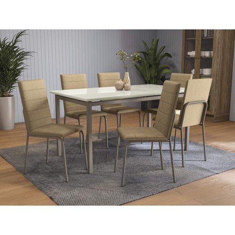 Conjunto de Mesa Completo com 6 Cadeiras Estofadas Cmc1018nk Kappesberg Crome