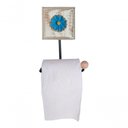 Ver imagem 5 de Kit para Banheiro com 3 Toalheiros e 1 Porta Papel Higiênico Rustico Flor Branca Cor Azul