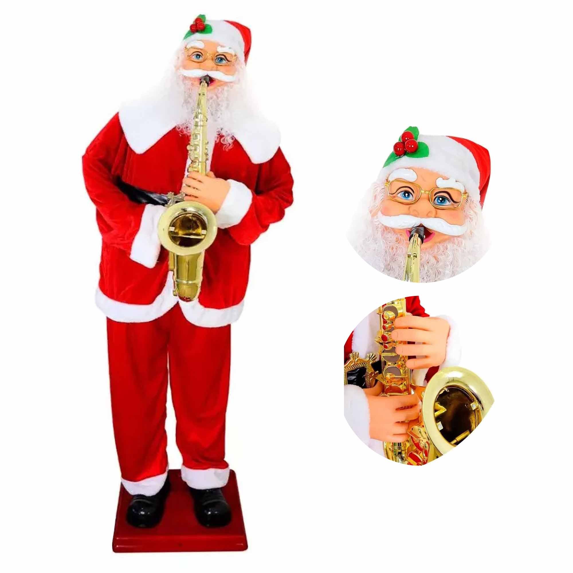 Papai Noel Gigante Dança Natal Saxofone Musical Loja Natalino Sensor Decoração