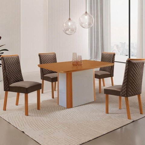 Mesa de Jantar Isadora 4 Lugares Retangular MDF Laminado 120cm Marrom e Naturalle Moderna