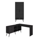 Ver imagem 4 de Kit 2 Peças Escrivaninha em L com 3 Gavetas e Armário Multiuso com Vidro Glass Multimóveis Mp6049
