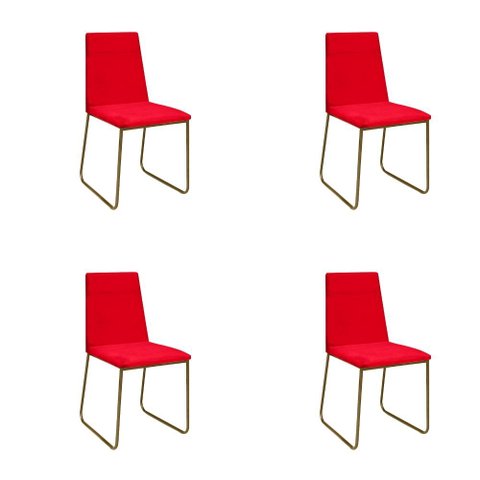 Kit 4 Cadeiras de Jantar Cozinha Industrial Lexa Veludo - Élpis Móveis - Vermelho - Dourada