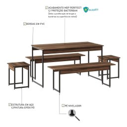 Mesa De Jantar Com 2 Banco E 2 Banquetas Estilo Industrial - 6