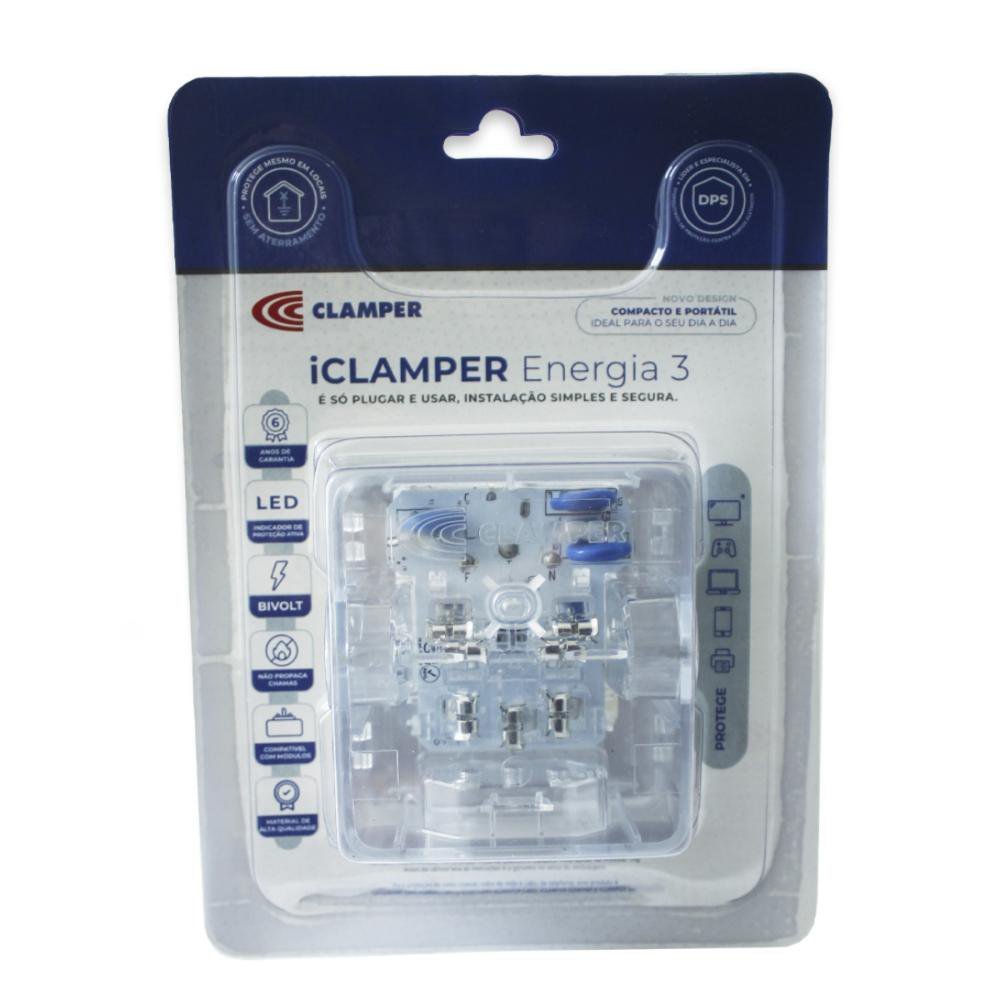 Protetor Contra Raios iClamper Energia 3 - com 3 Tomadas - DPS - Transparente