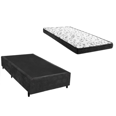 Cama Box Solteiro Colchão Mola Bonnel Belos Sonhos + Box Suede 60x88x188 Preto