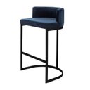 Ver imagem 1 de Banqueta Belly Alta Estofada Base Preta em Tecido Suede Azul Elegante e Confortável 75cm