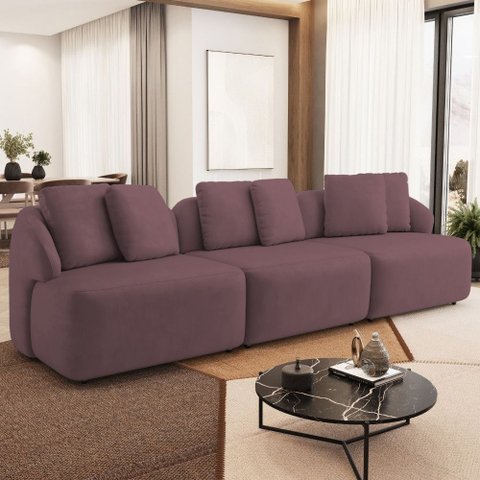 Sofá 4 Lugares para Sala de Estar Living 294cm Arlo F04 Veludo Lilás Tc-12014 - Lyam Decor