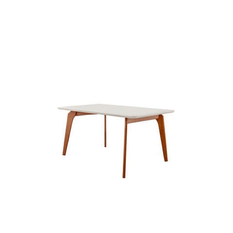 Mesa de Jantar Paris Madeira Maciça 140x80cm Tampo Retângular Vidro Móveis Minas Off White