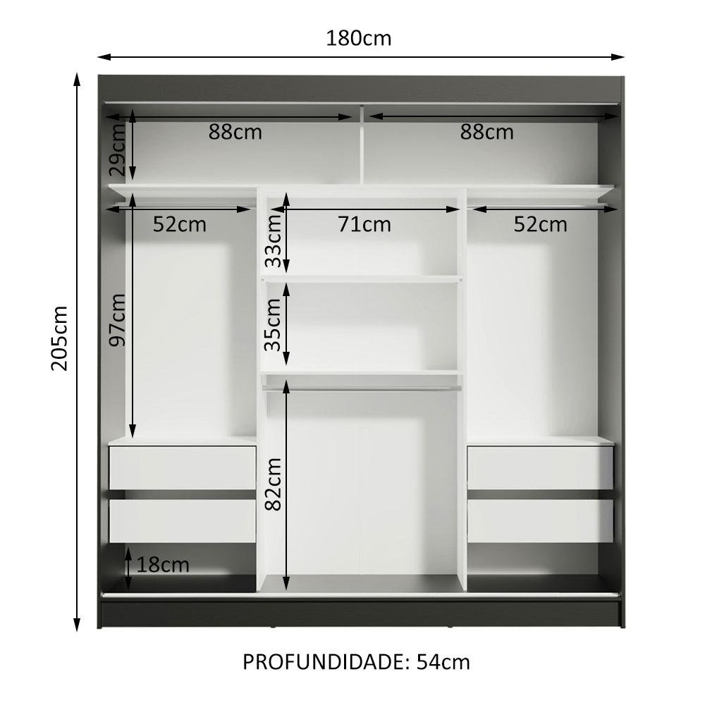 Guarda-roupa Casal Madesa Reno 3 Portas de Correr com Espelho - 10