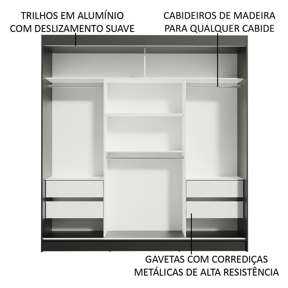 Guarda-roupa Casal Madesa Reno 3 Portas de Correr com Espelho - 6