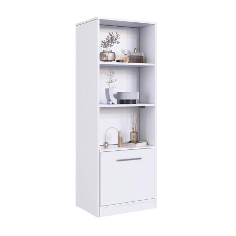 Estante para Livros com 5 Prateleiras 1 Porta e Compartimento Oculto LK130 Branco - Art In Móveis