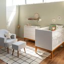 Ver imagem 1 de Kit Quarto Theo com Pés Square Mel - Berço + Cômoda 3 Gavetas + Poltrona de Amamentação Capri com Pu