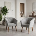 Ver imagem 1 de Jogo 2 Poltronas Estofadas Tecido Veludo Elegante para Sala de Espera Aconchegante Pés de Madeira Re