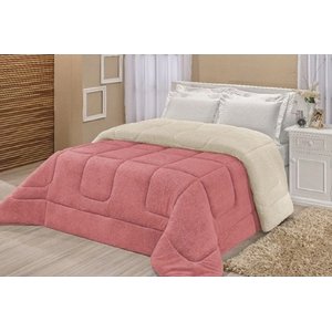 Coberdrom Casal Queen Dupla Face Sherpa com Manta Felpuda Rosa.