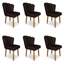 Ver imagem 1 de Kit 6 Cadeiras de Jantar Pétala Estofada Pés Palito Veludo Marrom - Montanaris Decor