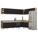 Ver imagem 1 de Armário de Cozinha Modulado de Canto 8 Peças Cp27 com Pia Inox Castanho/preto - Lumil Lumil Móveis