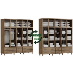 Quarto de Casal Berlim: Guarda-Roupa 10 Portas c/ Espelho e Cômoda Sapateira Madeira Pinus Imbuia -  - 5