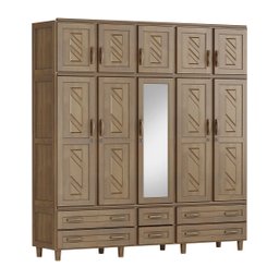 Quarto de Casal Berlim: Guarda-Roupa 10 Portas c/ Espelho e Cômoda Sapateira Madeira Pinus Imbuia -  - 2