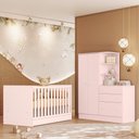 Ver imagem 1 de Quarto Infantil Guarda Roupa com Comoda e Berço Mini Cama Americano Rosa