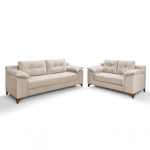 Conjunto Sofá Ibiza 3 e 2 Lugares 2,22m e 1,57m Veludo Confortável Creme 203
