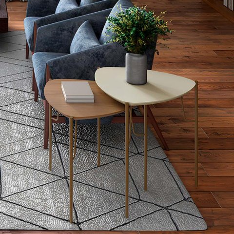 Conjunto de Mesas Laterais para Sala 54cm 100% Mdf Cor:louro e Luna com Dourado