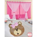 Ver imagem 1 de Kit Decoração P/ Quarto de Menina = Cortina Malha Juvenil + Tapete Pelucia Big Ursinha - Pink